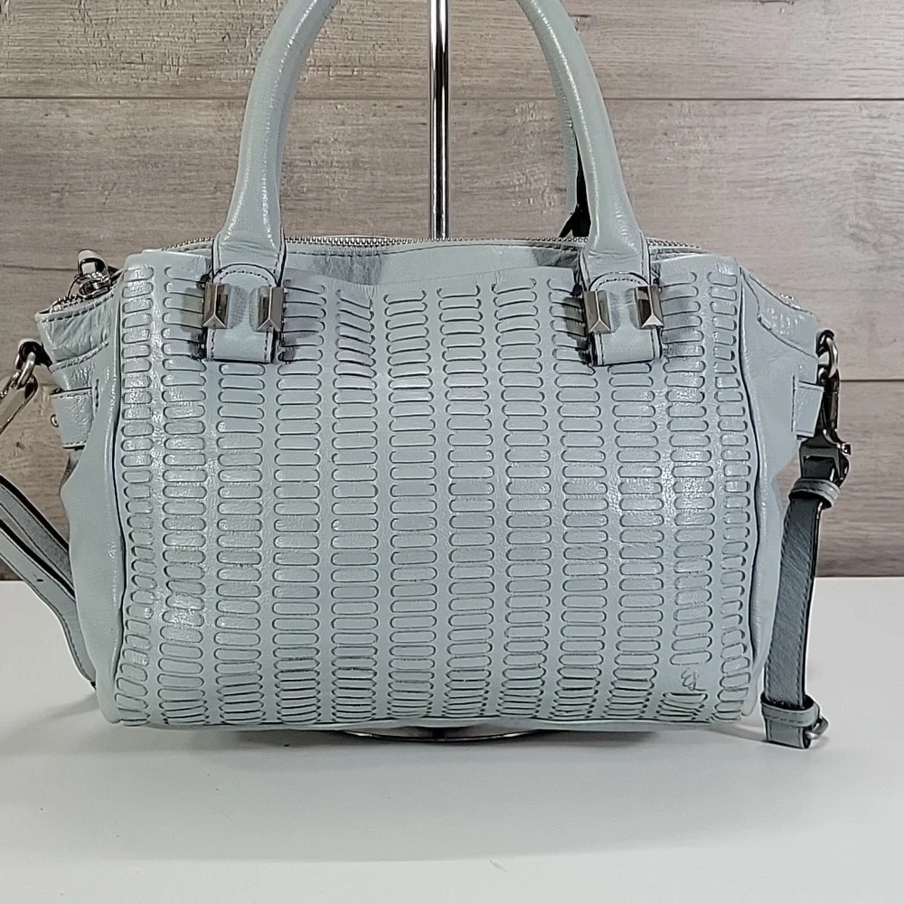 Elliott Lucca Light Blue Woven Leather Satchel Crossbody Bag
